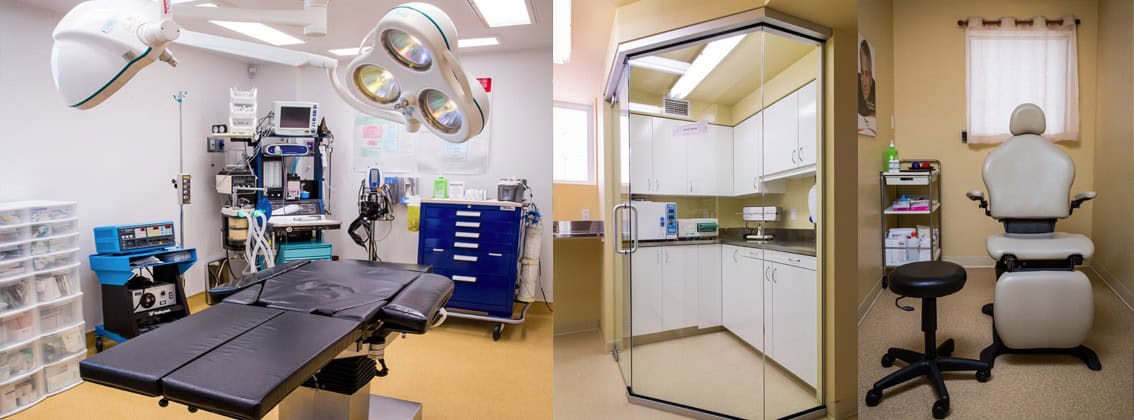 photos des installations de la clinique de chirurgie esthétique, bloc opératoire, chambre stérile et salle d'injection