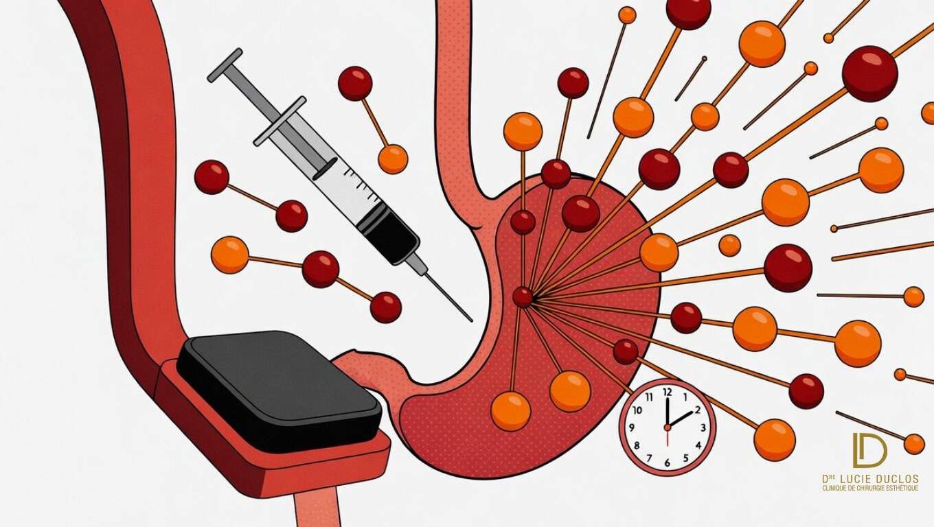 Schéma : Ozempic sémaglutide et ralentissement permanent de l'estomac